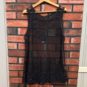 Black Sheer Embroidered Tank Top